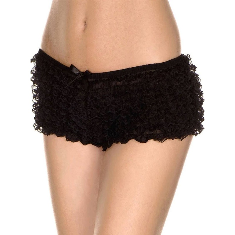 Ruffled Black Lace Womens Costume Shorts