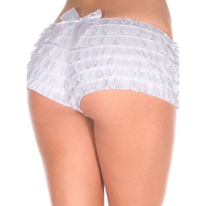 Ruffled White Mesh Womens Bow Back Booty Shorts