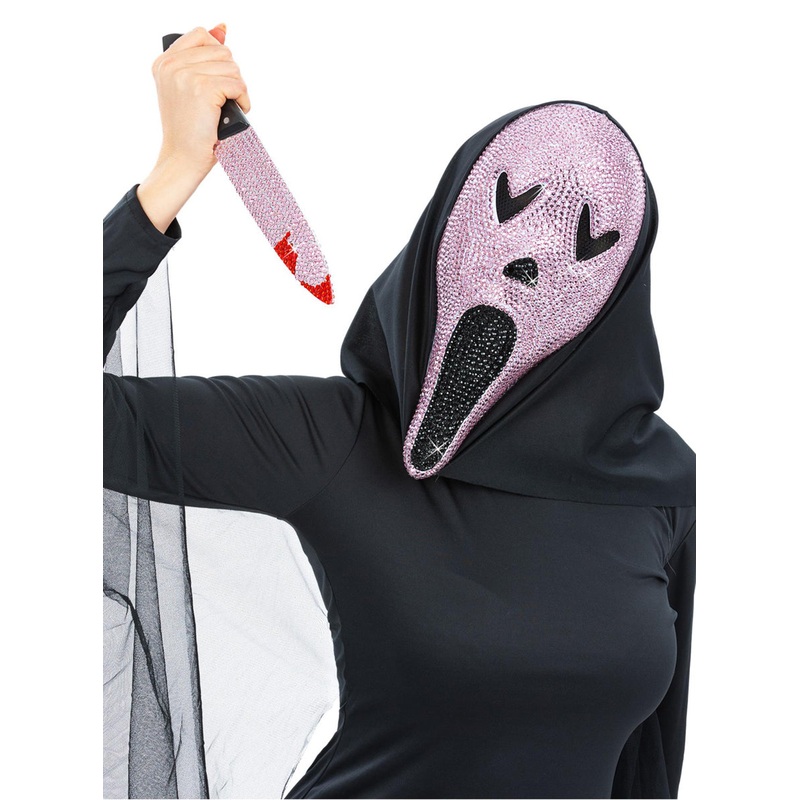 Scream Pink Jewelled Ghost Face Mask And Costume Knife Set