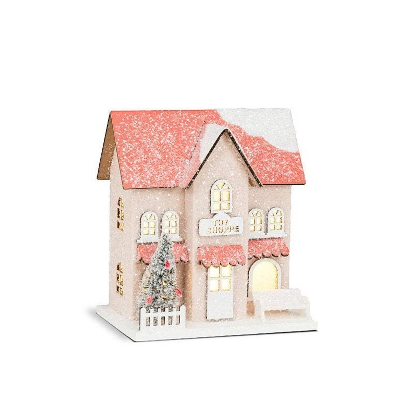 Small Snowy Pink Glitter Toy Shoppe with Led Lights