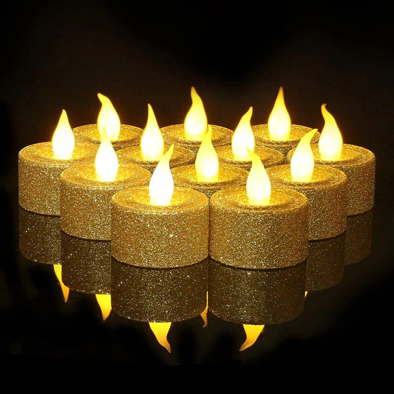 12pcs LED Glittery Candles Battery Operated Tea Lights with Built-In 6/18 Timer for Parties