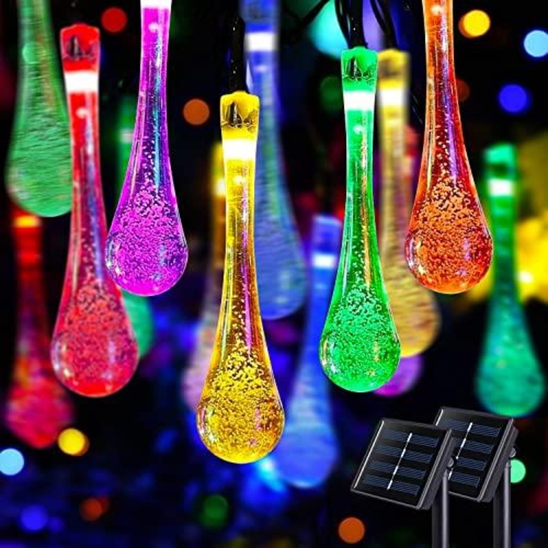 2pcs Solar Outdoor String Lights 30 LED Teardrop Lights for Patio Christmas and Wedding