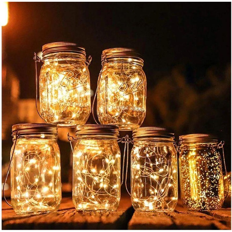 6pcs Solar Mason Jar Lights ,  20 LED Waterproof Fairy Firefly Jar Lids String Lights with Hangers