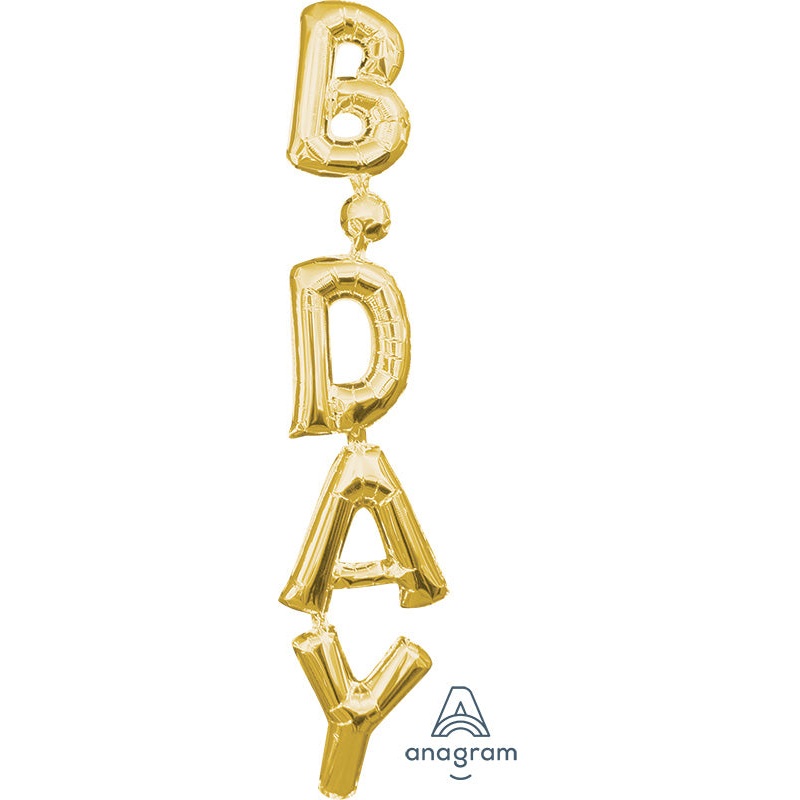 Air-Filled Gold Phrase Vertical BDay Balloon Banner (DNR)
