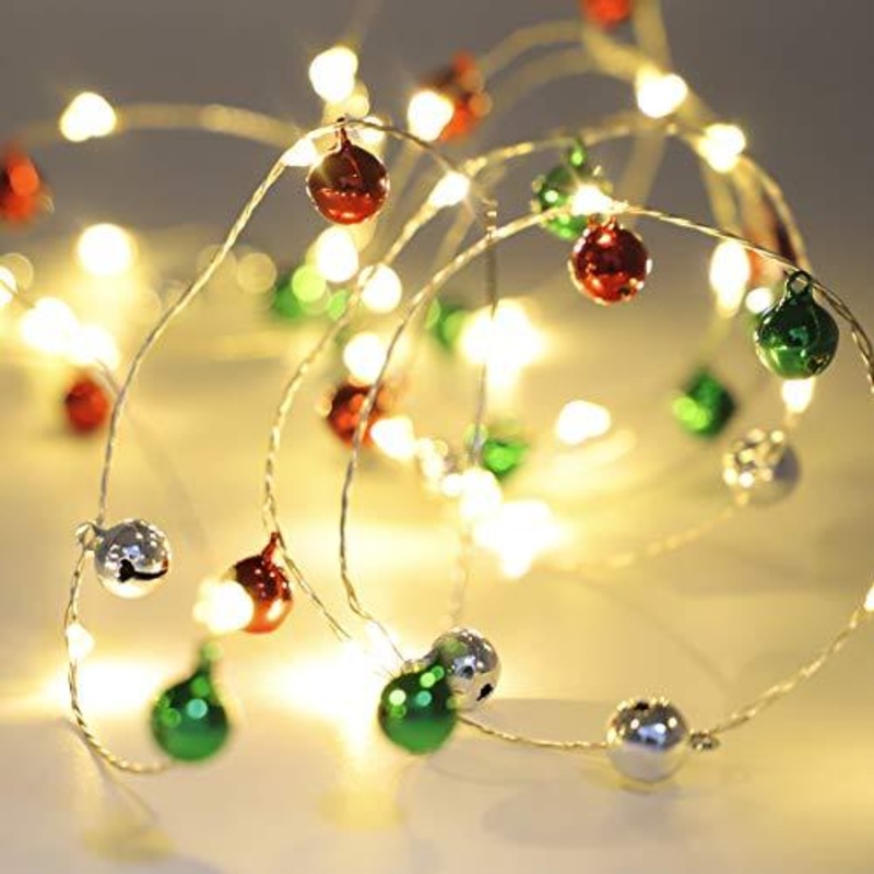 Christmas String Lights 10ft 60 LEDs 60 Jingle Bells Copper Wire with Remote Control for Winter Festival Christmas Eve Evening Gift Party