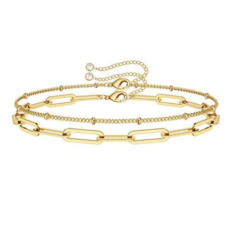 Dainty Layered Bracelets for Women, 14K Gold Filled Adjustable Layering Oval Chain Bracelet