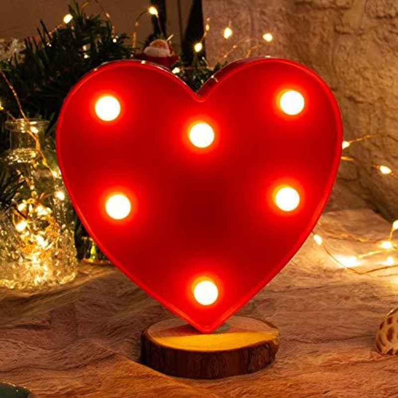 Decorative LED Marquee Lights Red Heart Shaped Light Up Sign for Wedding, Birthday, Party Night