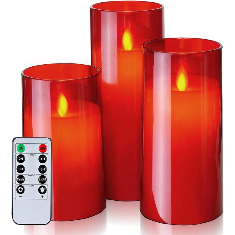 Flickering Flameless Candles, Battery Operated Acrylic LED Pillar Candles with Remote Control and Timer