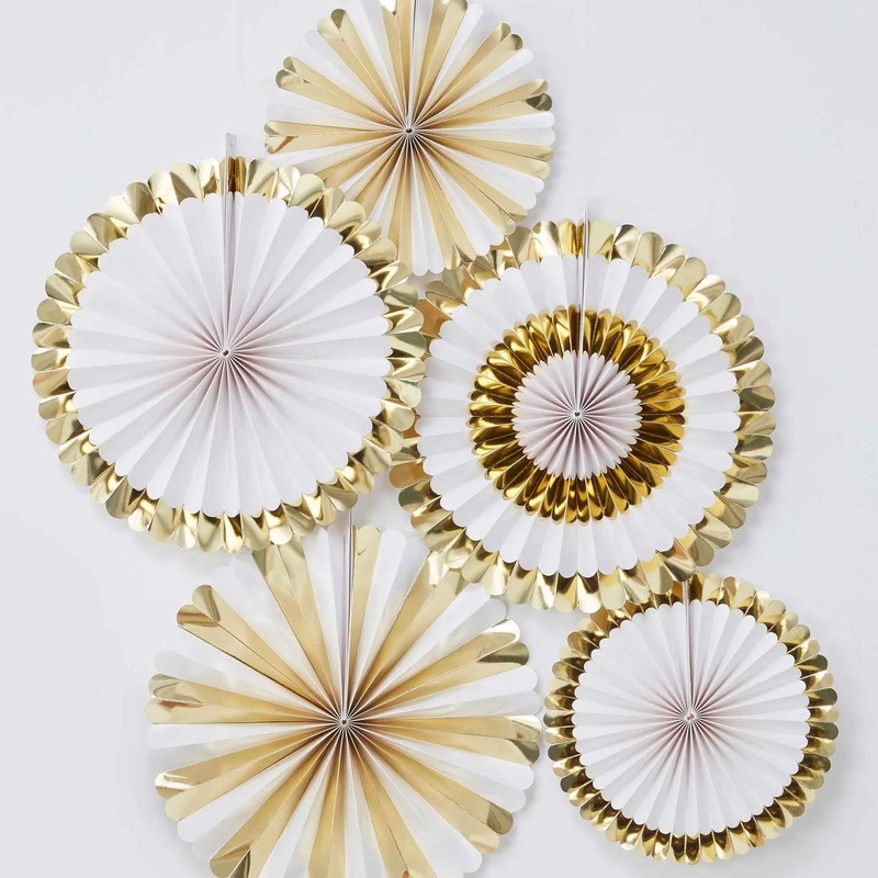 Ginger Ray Gold Foiled Paper Fan Decorations - 5 Pkt
