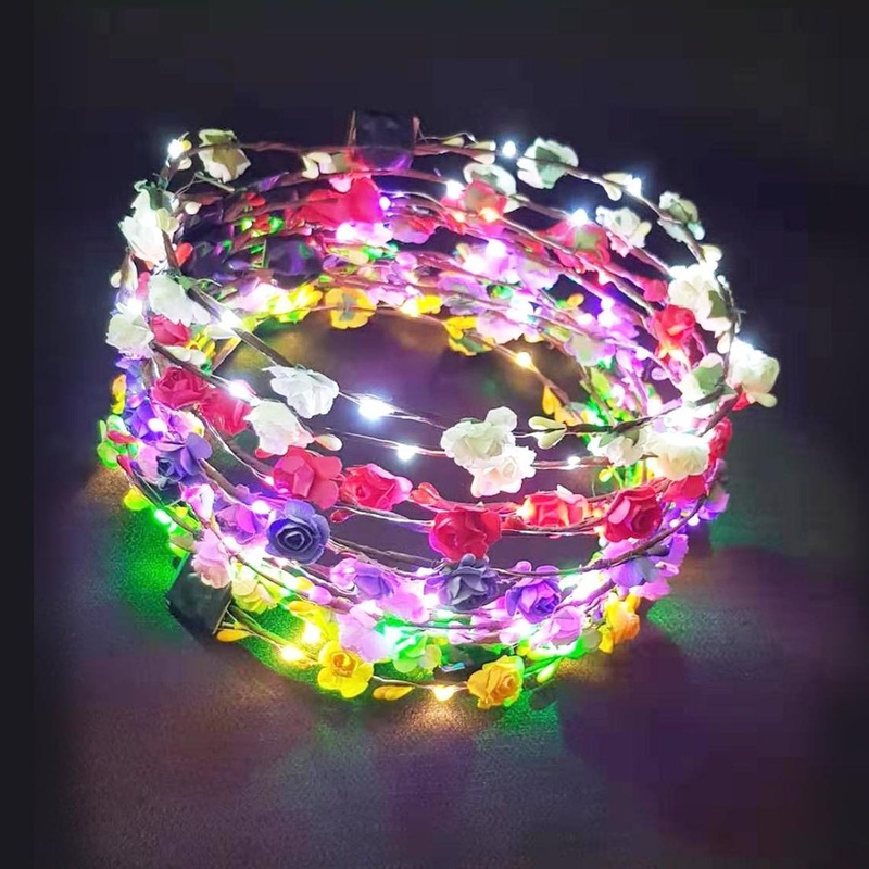 Led Flower Crown 20 Pieces Light Up Led Flower Wreath, Led Flower Headband For Bachelorette Party, Kids Birthday Party, Halloween