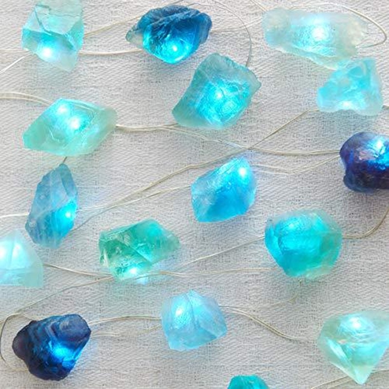 Natural Fluorite Crystal String Lights USB/Battery Powered 6.5FT 20 LEDs with Remote for Indoor Outdoor Tent Wedding Anniversary Birthday Decor Party