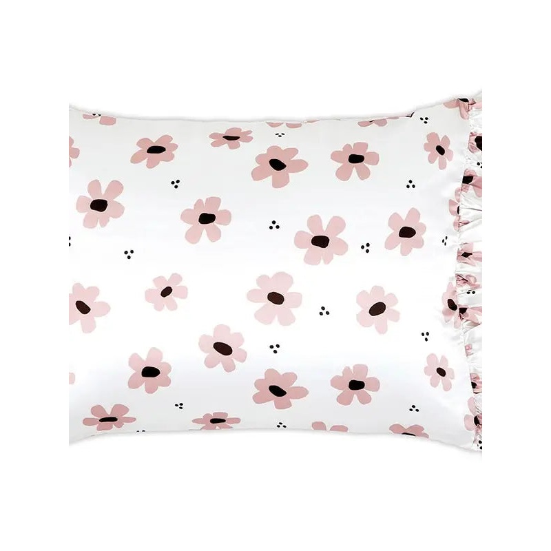 Ruffled Satin Pillowcase - Floral