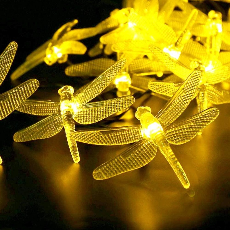 Solar String Lights 20Ft 30LED Dragonfly Shaped Waterproof Fairy Decoration Lighting for Patio