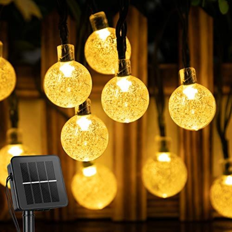 Solar String Lights Outdoor 60 Led  Crystal Globe Lights with 8 Lighting Modes