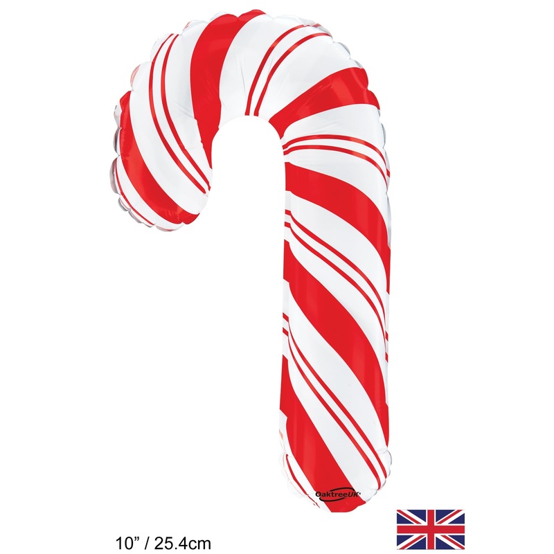 10"/25.4cm Airfill Only Red White Candy Cane Metallic (For Air) Packaged Oaktree Brand Mylar/Foil Balloon