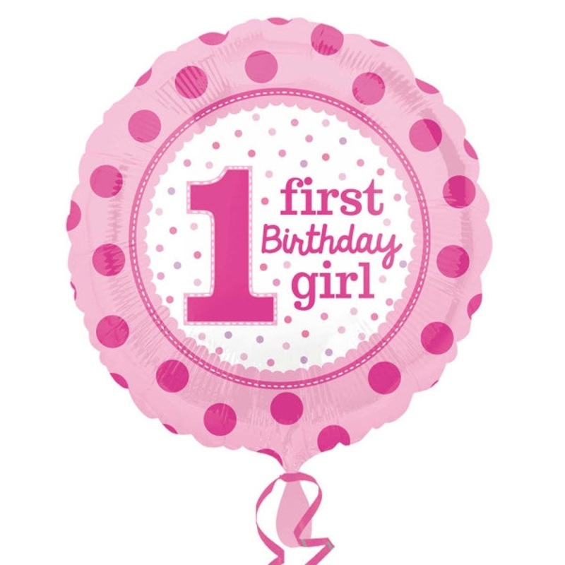 18" 1st Birthday Girl Balloon Packaged