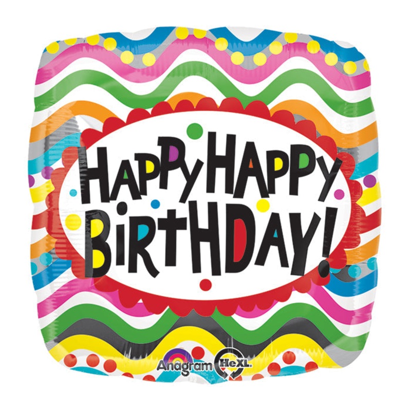 18" Birthday Squiggles Balloon Packaged