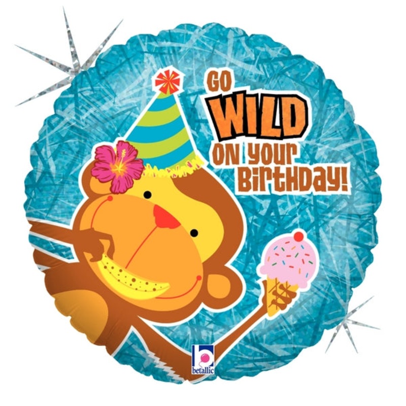 18" Holographic Balloon Packaged Wild Birthday Wishes