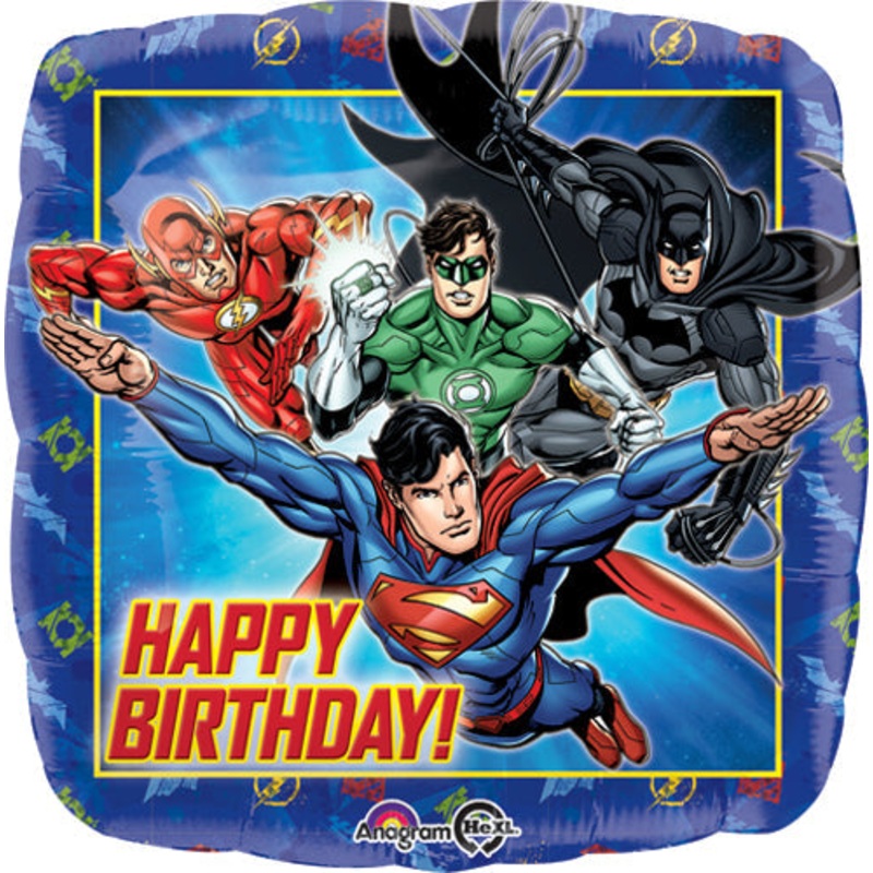 18" Justice League Happy Birthday Balloon Packaged