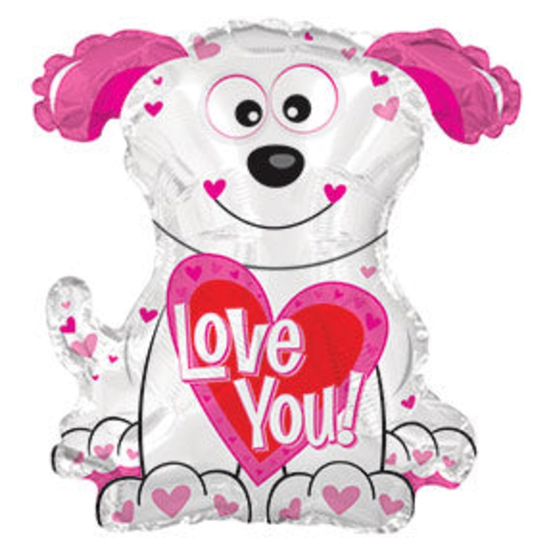22" Love You Pink and White Doggie Shape Balloon Packaged