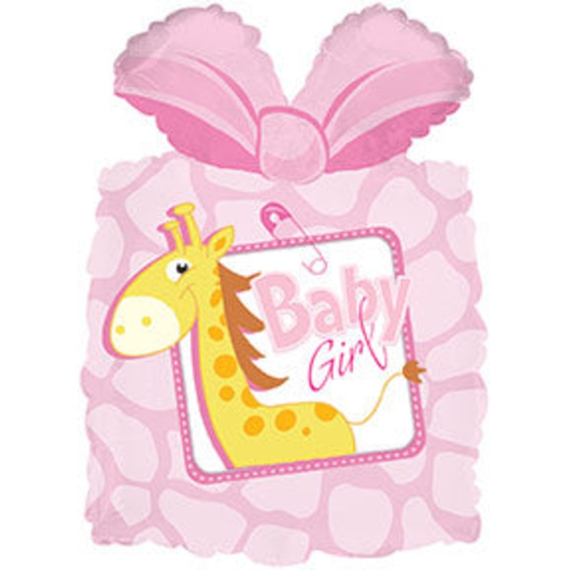 25" It's a Girl Present with Giraffe Packaged Balloon