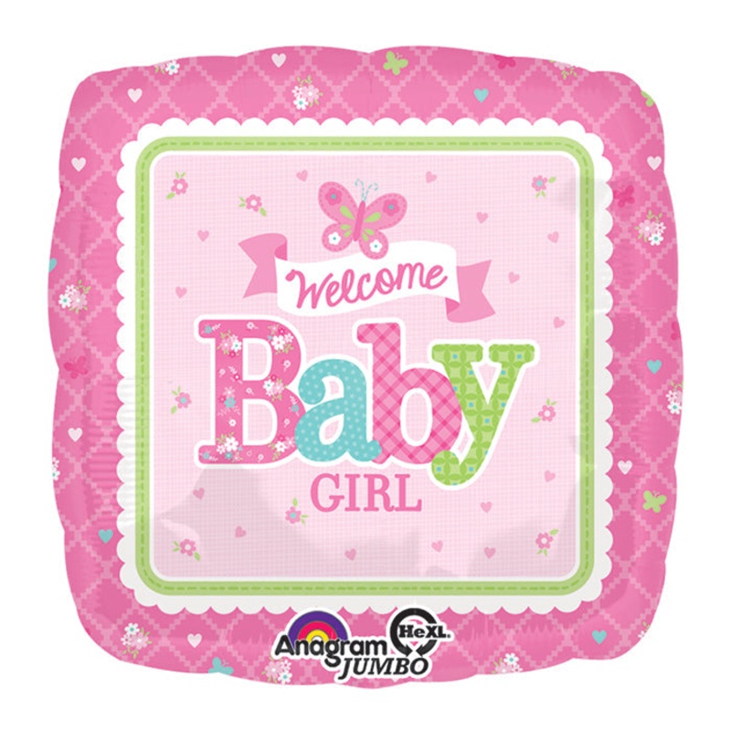 28" Jumbo Welcome Baby Girl Butterfly Balloon Packaged