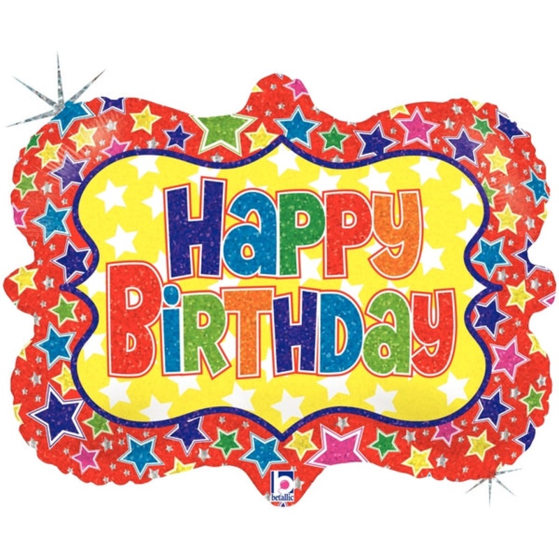 30" Holographic Balloon Packaged Ornate Frame Birthday