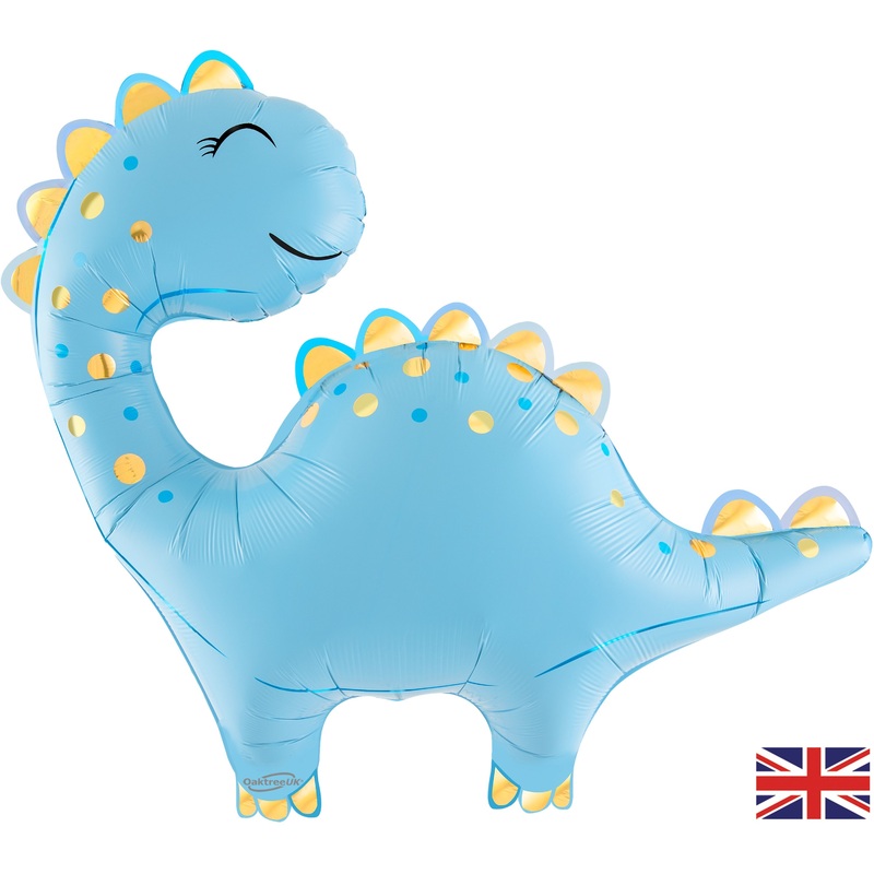 33.5" Cute Dinosaur Blue Metallic Packaged Oaktree Brand Foil Balloon