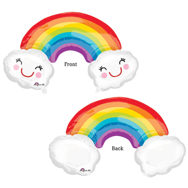 37" Jumbo Rainbow With Clouds Balloon Packaged