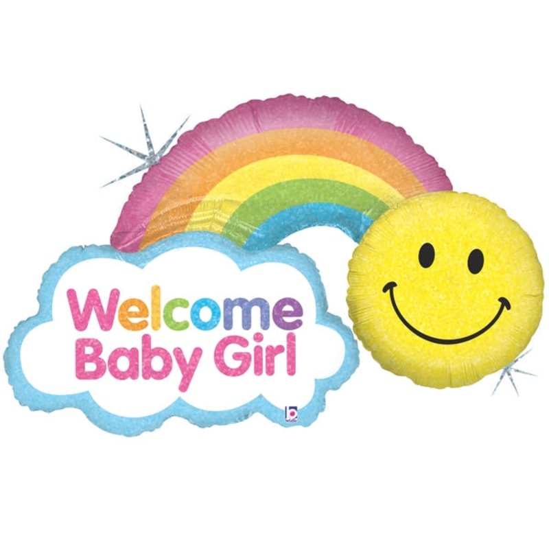 45" Holographic Shape Packaged Rainbow Baby Girl Balloon
