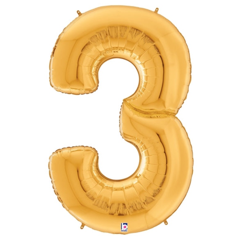 64" Foil Shaped Gigaloon Balloon Packaged Number 3 Gold