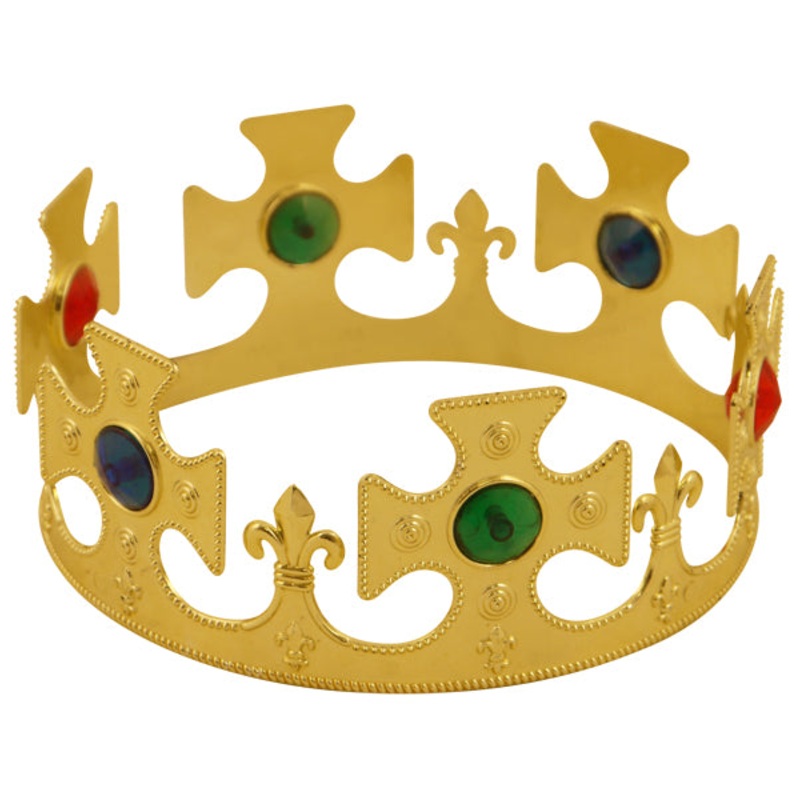 Gold Jewelled Plastic Crown - Kings Coronation Adjustable Size