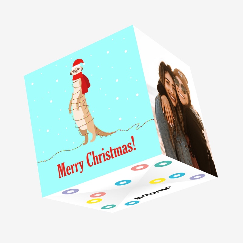 Merry Christmas Meerkat Tangled In Christmas Lights Confetti-exploding Greetings Card