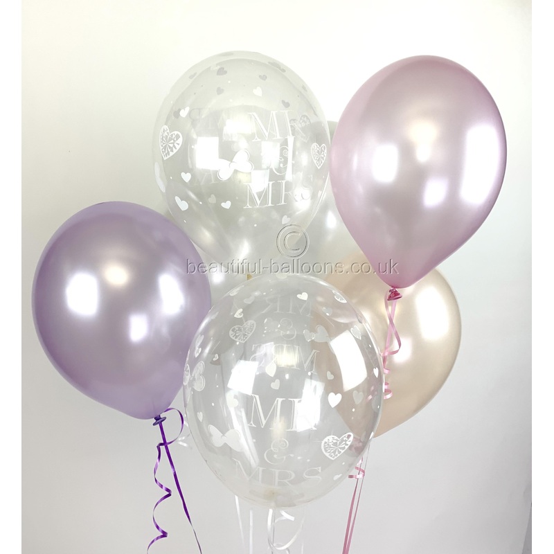 Mr & Mrs Ivory Pearlised Balloons, Blush, Pink & Lilac Wedding (Helium Quality)UNFILLED