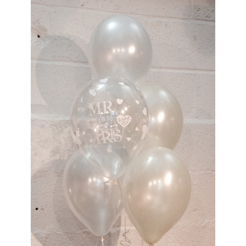 Mr & Mrs white and Ivory  UNFILLED Pearlised Balloons, Wedding (Helium Quality)