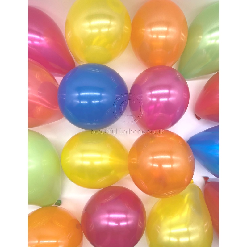 Pack of 24 x 5" Mini Bright Rainbow Shades Latex Balloons with Matching Curling Ribbon