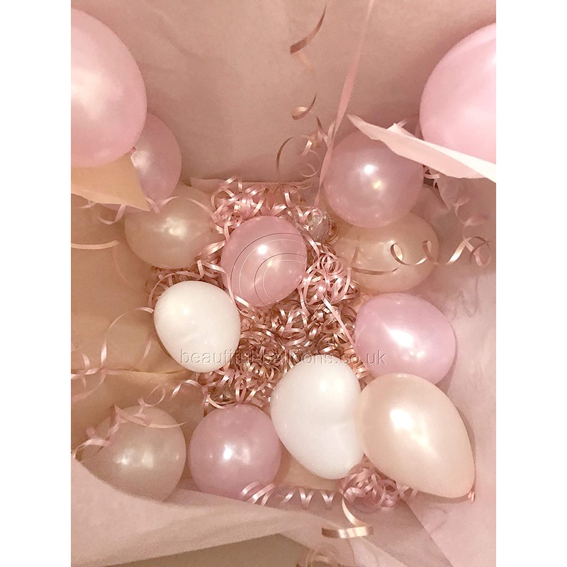Pack of 24 x 5" Mini Pale Pink, Rose Gold, Blush & White Latex Balloons with Matching Curling Ribbons