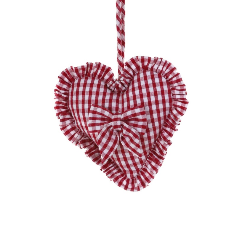 RED GINGHAM RUFFLED HEART ORNAMENT BY CODY FOSTER