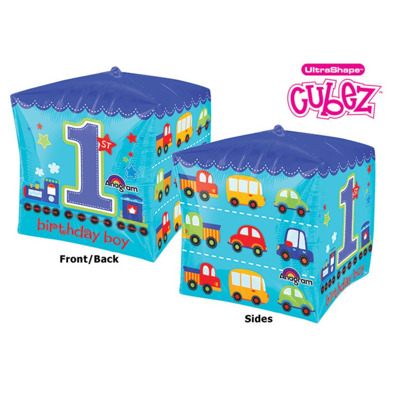 15" Cubez All Aboard 1st Bday Boy Balloon Packaged