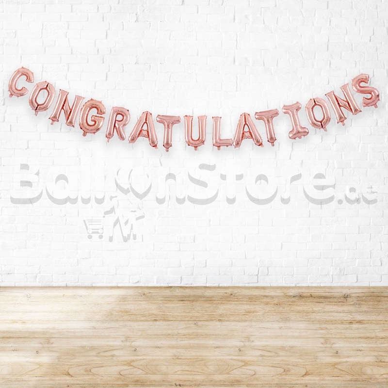 16" CONGRATULATIONS Alphabet Foil Balloons Banner - ROSEGOLD- Air-Filled - NON FLYING / NO HELIUM