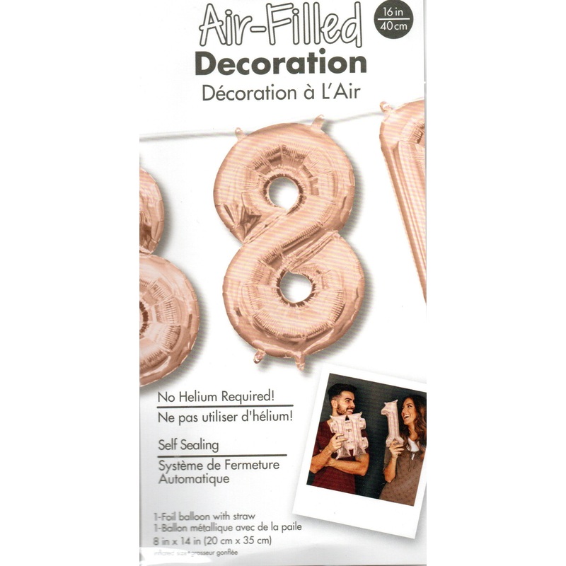 16inch Number 8 Rose Gold - NON FLYING  Air-Filled Only