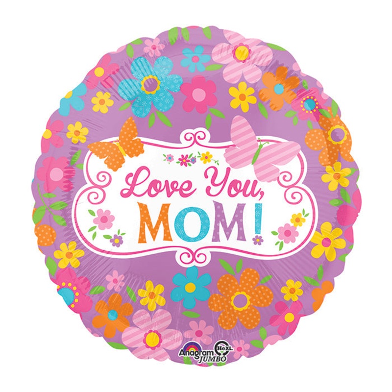 28" Jumbo Love Mom Flowers & Butterflies Balloon Packaged