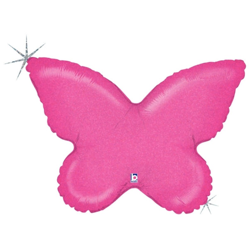 30" Holographic Shape Packaged Butterfly Solid Pink Balloon