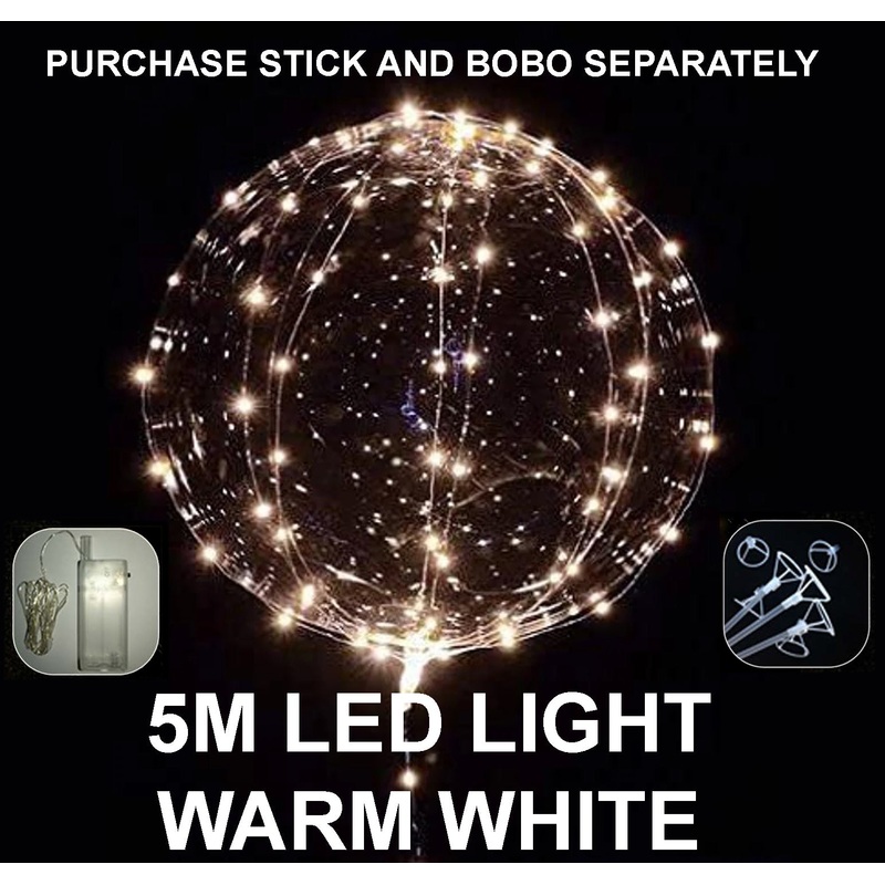 Balloon Led Warm White 5 meters Light (Batteries Not Included) 5 Pcs/Bag.