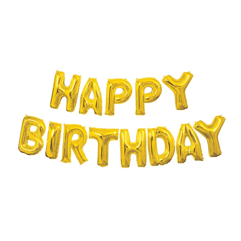 Gold Color Happy Birthday Foil Balloons Banner Air-Filled NO HELIUM / NON-FLYING