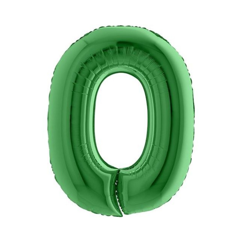 Number 0 Green 40" Foil Balloon Packaged