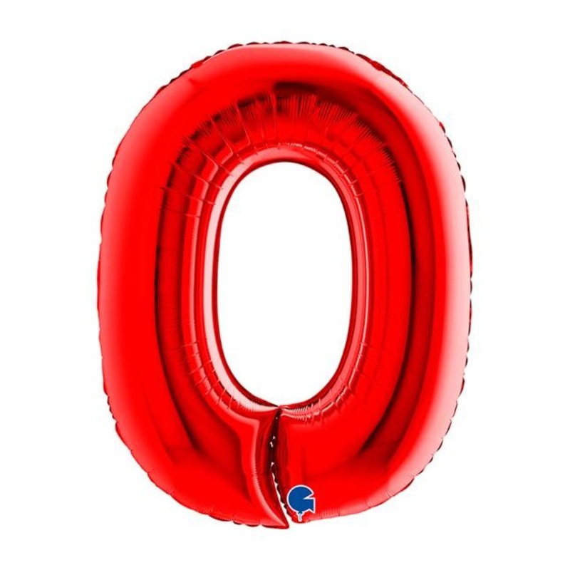 Number 0 Red 40" Foil Balloon Packaged