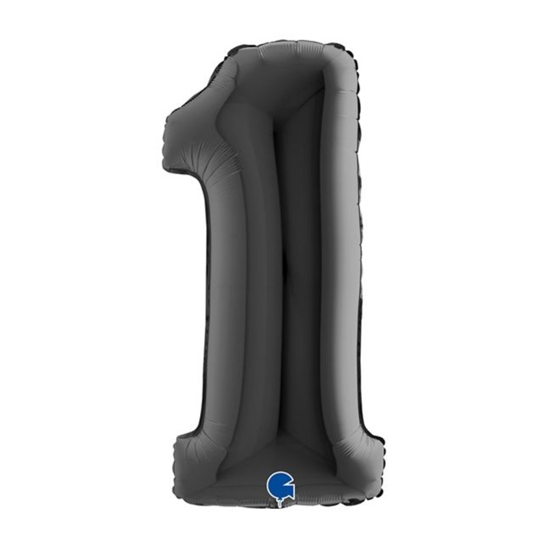Number 1 Black 40" Foil Balloon Packaged