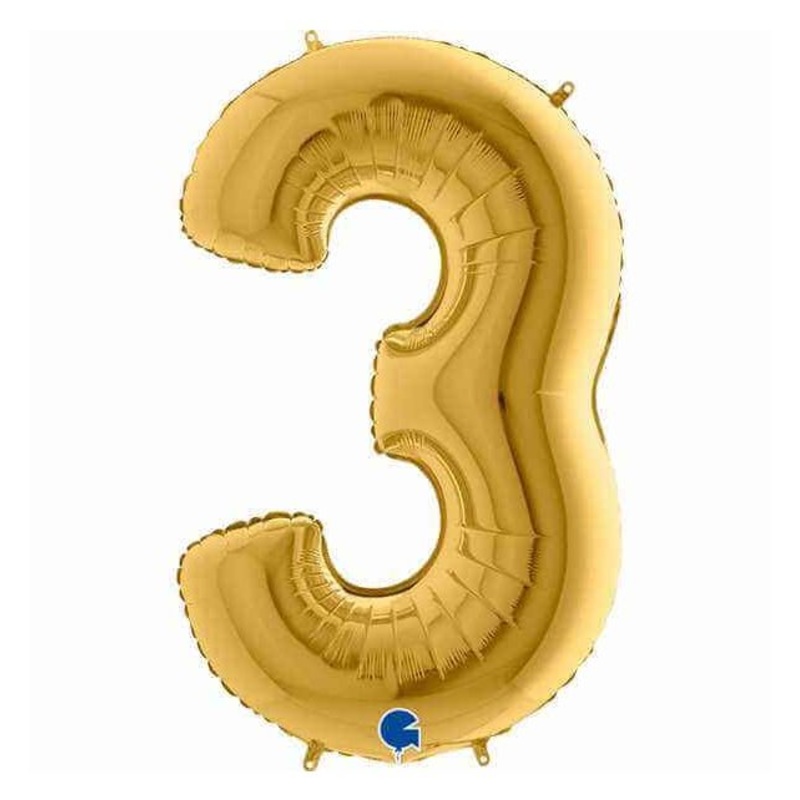 Number 3 Gold 40" Foil Balloon Packaged