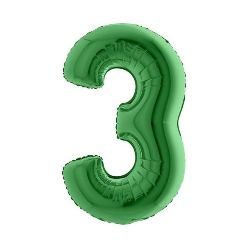Number 3 Green 40" Foil Balloon Packaged